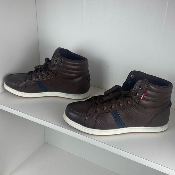 Levi’s Brown Faux Leather High Top Sneakers Kids 5.5 - Picture 1 of 9